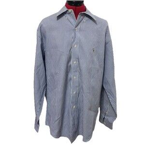 Ralph Lauren Men’s Blue Striped Polo Dress Shirt Size 16-34